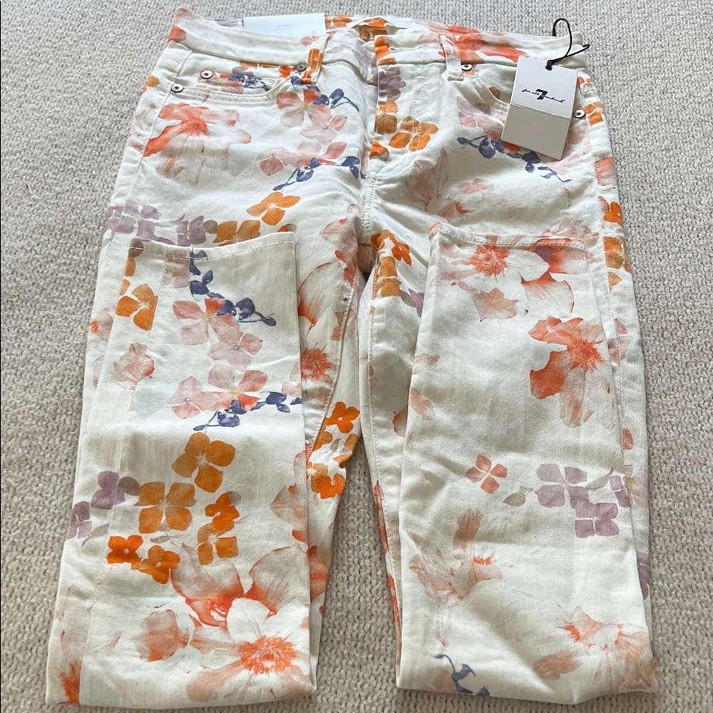 7 For All Mankind Floral Skinny Jeans - White, Orange, Purple